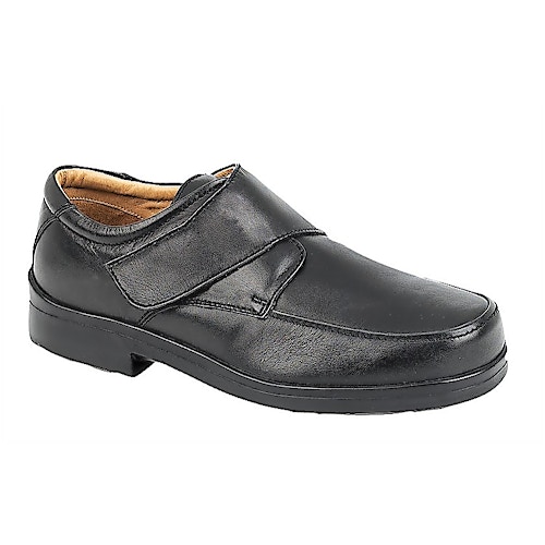 Roamers Wide Fit Touch Fasten Leather Shoes Black